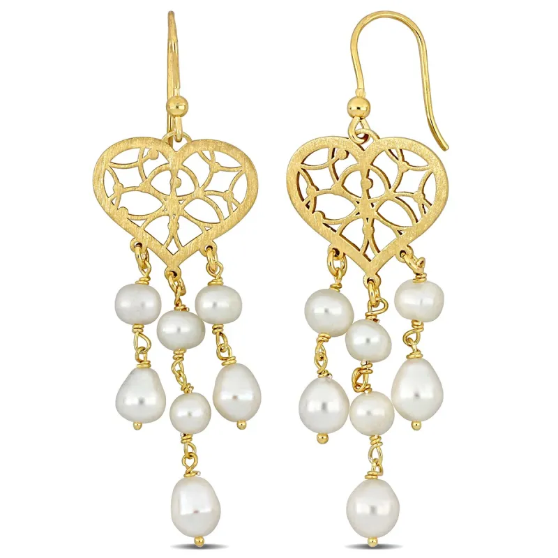 Sofia B. 6-6.5mm Cultured Freshwater Pearl Chandelier Style Heart Drop Earrings Yellow Silver sold by Zulily