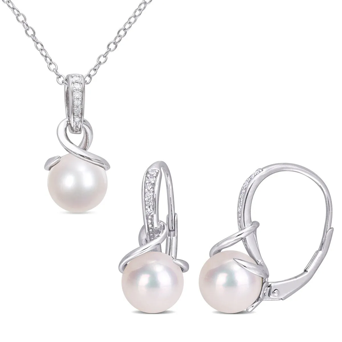 Sofia B. Cultured Freshwater Pearl 1/10ct TDW Diamond Twisted Jewelry Set Sterling Silver sold by Zulily