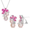 Sofia B. Pink Cultured Freshwater Pearl 7 3/8ct TGW Created Pink & White Sapphire Jewelry Set Sterling Silver sold by Zulily