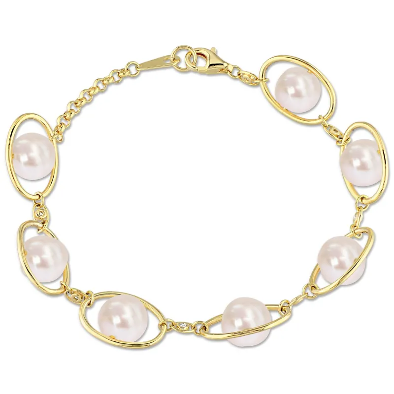Sofia B. 8-8.5mm Freshwater Pearl 1/10ct TGW Cubic Zirconia Bracelet in Yellow Silver sold by Zulily