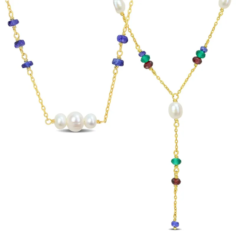Sofia B. Cultured Freshwater Pearl Multi-Gemstone Necklace Set Yellow Plated Sterling Silver sold by Zulily