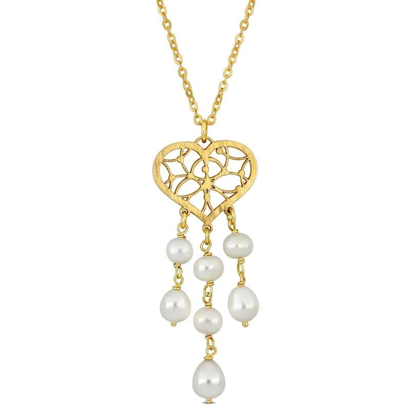 Sofia B. 6-6.5mm Cultured Freshwater Pearl Chandelier Style Heart Drop Necklace Yellow Silver sold by Zulily