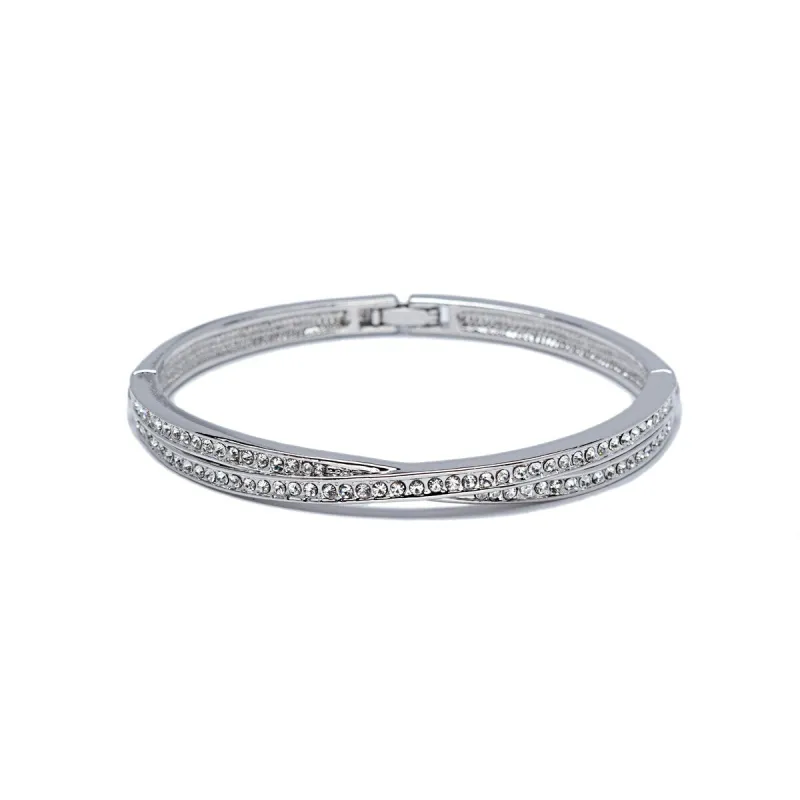 Silvertone Clear Swarovski Crystal Crossover Bangle Bracelet sold by Zulily