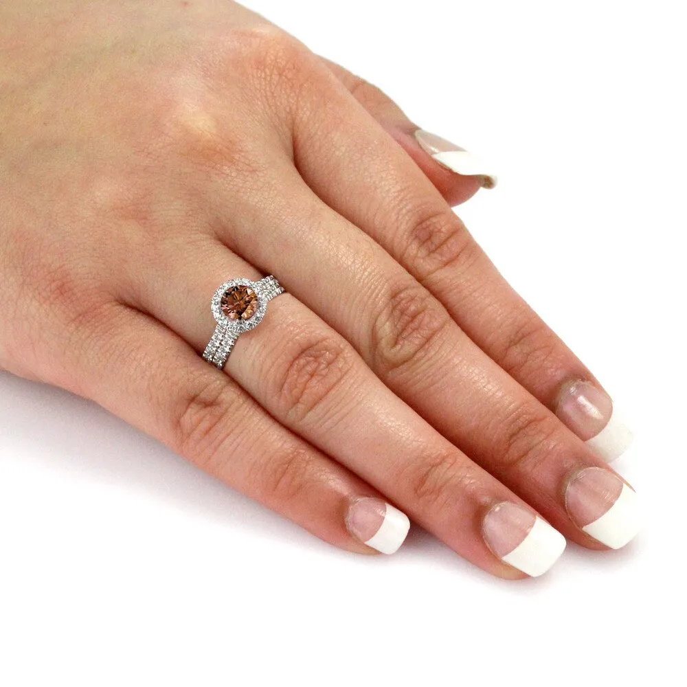 Auirya 1ct TDW Round Split Shank Brown Diamond Halo Engagement Ring Set 14k Gold sold by Zulily product image thumbnail 2