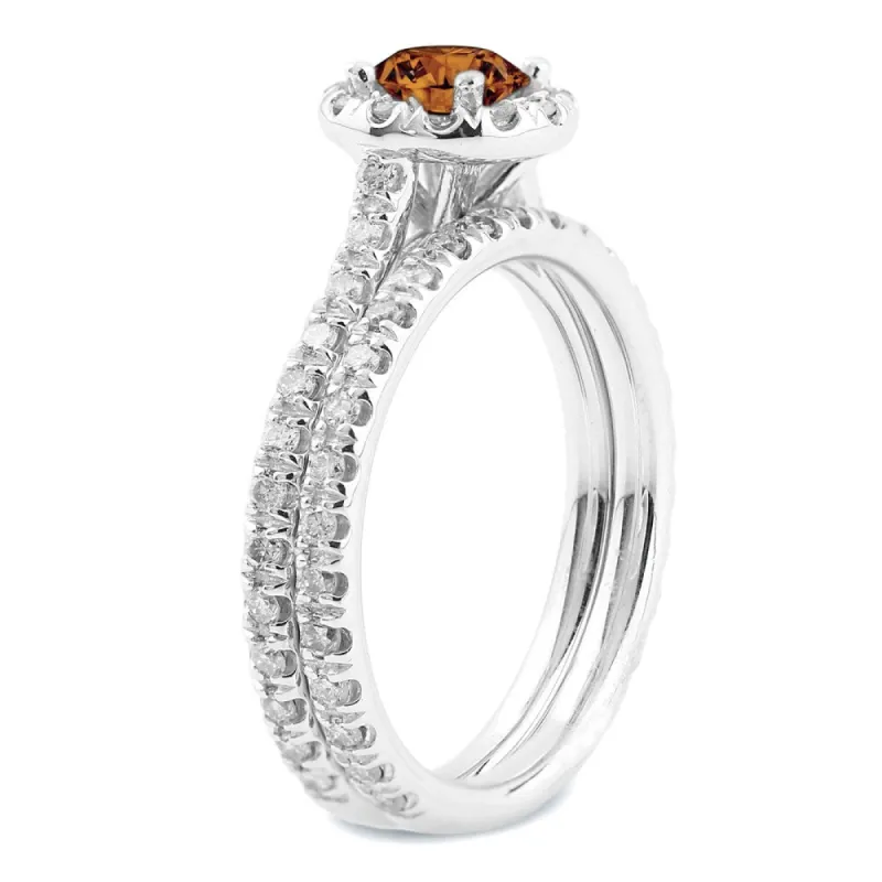 Auirya 1ct TDW Round Split Shank Brown Diamond Halo Engagement Ring Set 14k Gold sold by Zulily