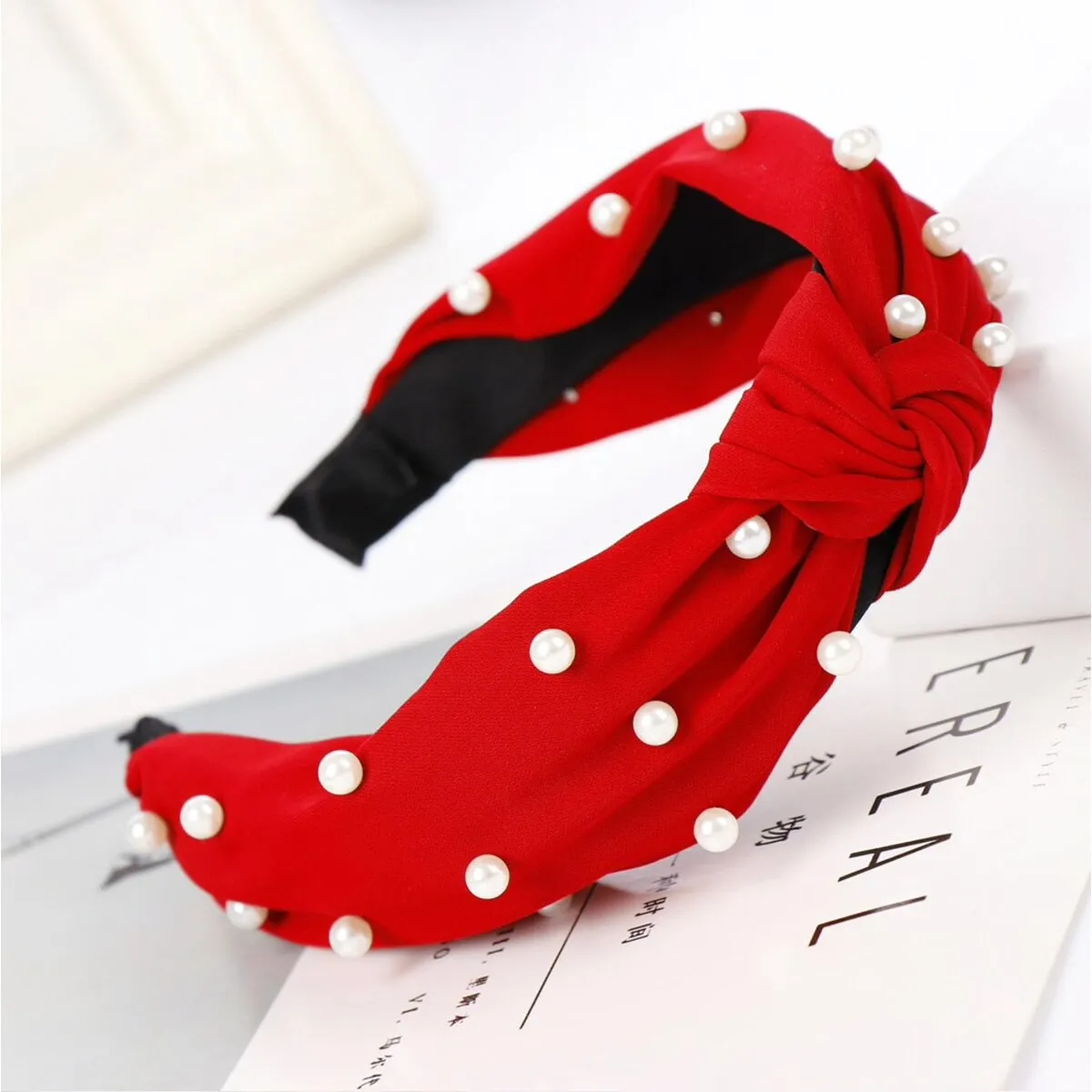 Red Faux Pearl Knotted Headband sold by Zulily product image thumbnail 2