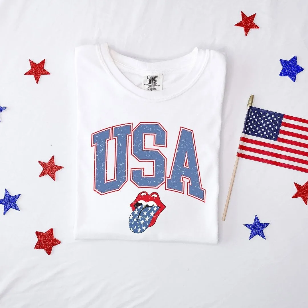 USA Patriotic Lips Garment Dyed Tee sold by Zulily