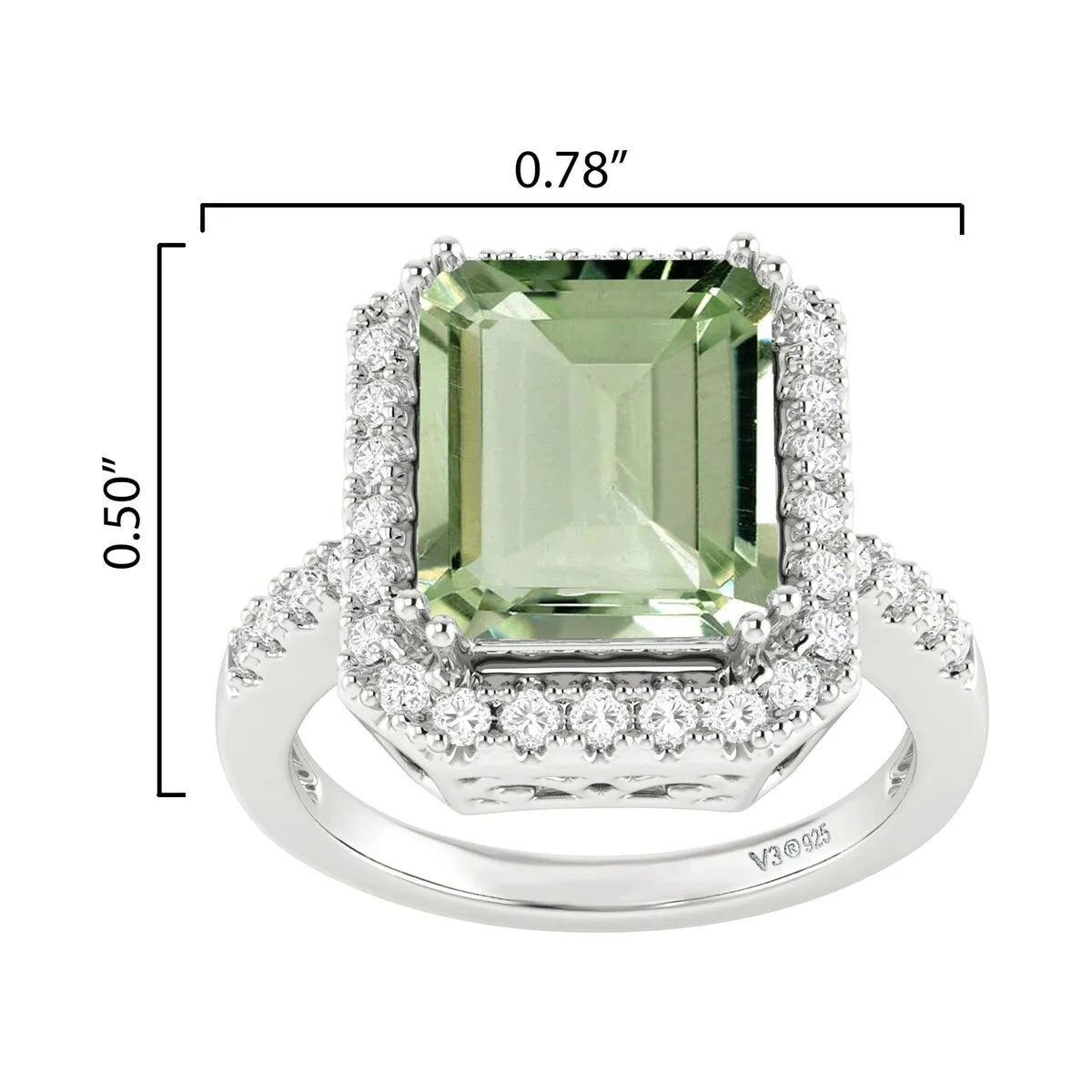Sterling Silver Octagon 4.50 Ct Natural Prasiolite & White Topaz Halo Ring sold by Zulily product image thumbnail 3