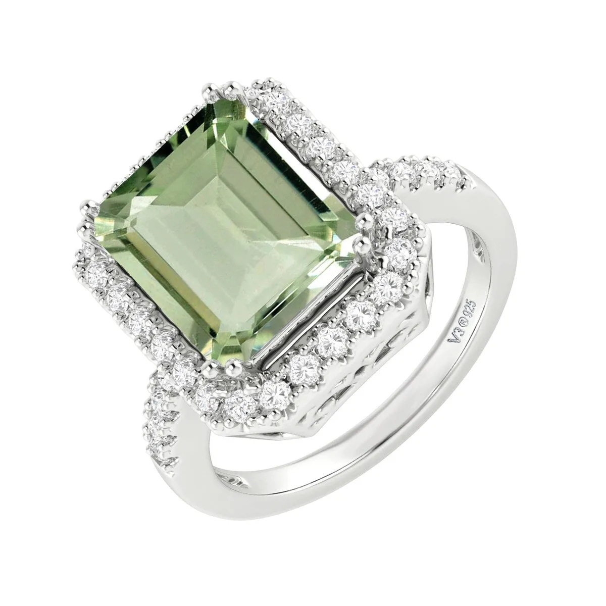 Sterling Silver Octagon 4.50 Ct Natural Prasiolite & White Topaz Halo Ring sold by Zulily product image thumbnail 2
