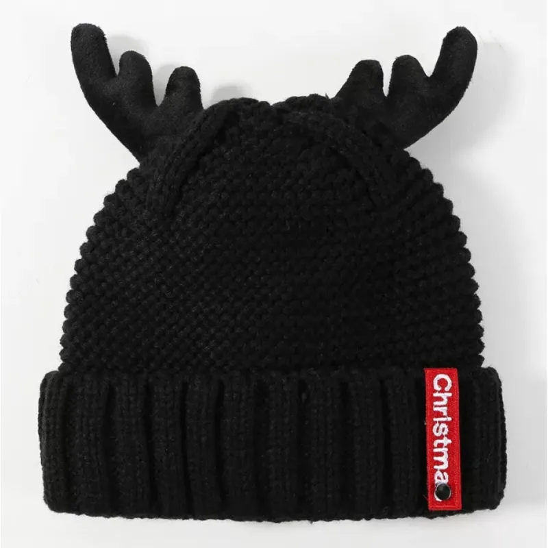 Knitted Antler Beanie Hat in Black sold by Zulily