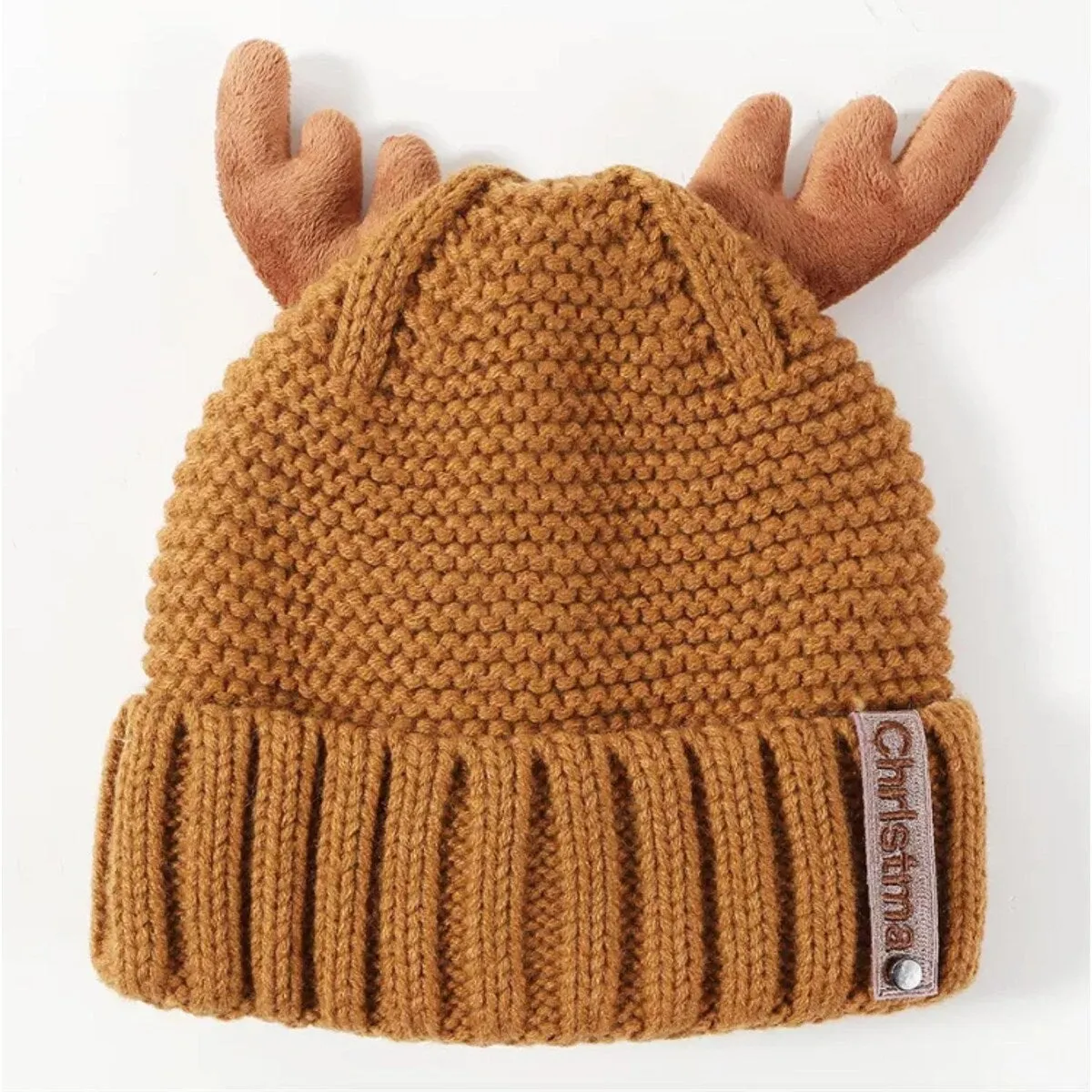 Knitted Antler Beanie Hat in Cognac sold by Zulily