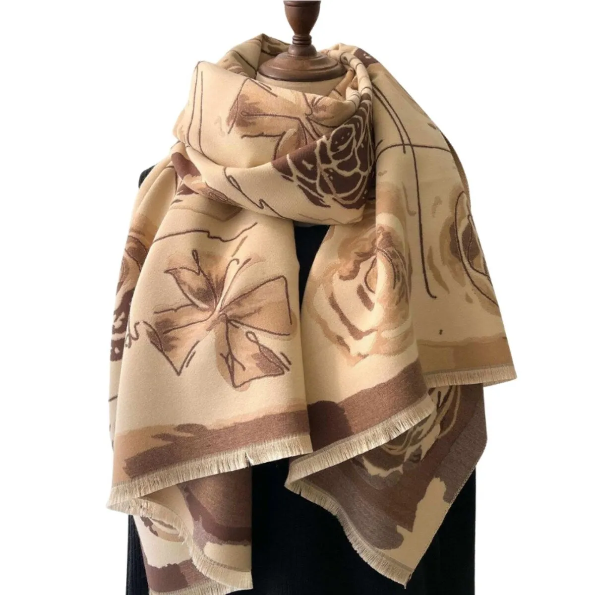 Luxurious Hibiscus Flower Scarf in Beige sold by Zulily