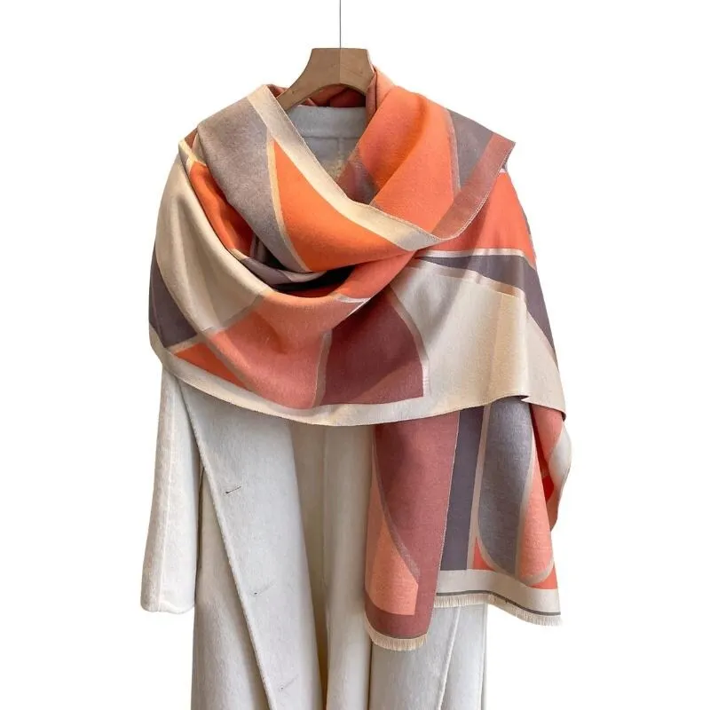 Beige, Grey & Orange Colored Blocked Fringe-Trimmed Scarf sold by Zulily