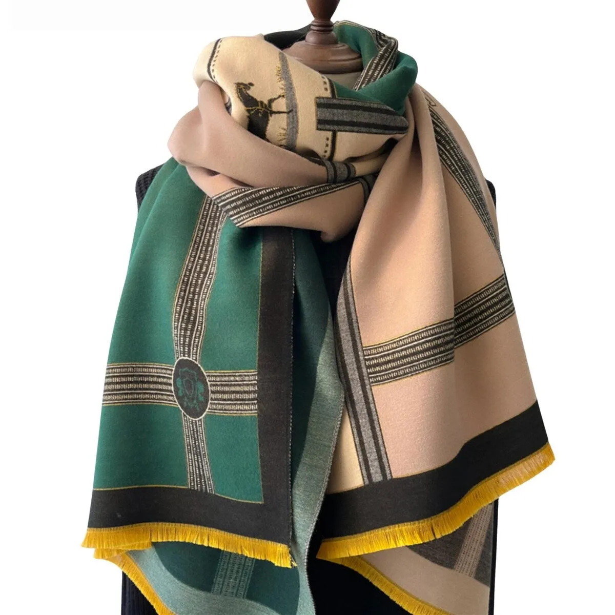 Striped Horse Fringe-Trimmed Scarf in Emerald sold by Zulily