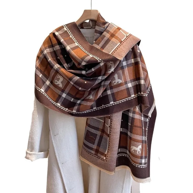 Brown & Burnt Orange Plaid Horse Scarf sold by Zulily