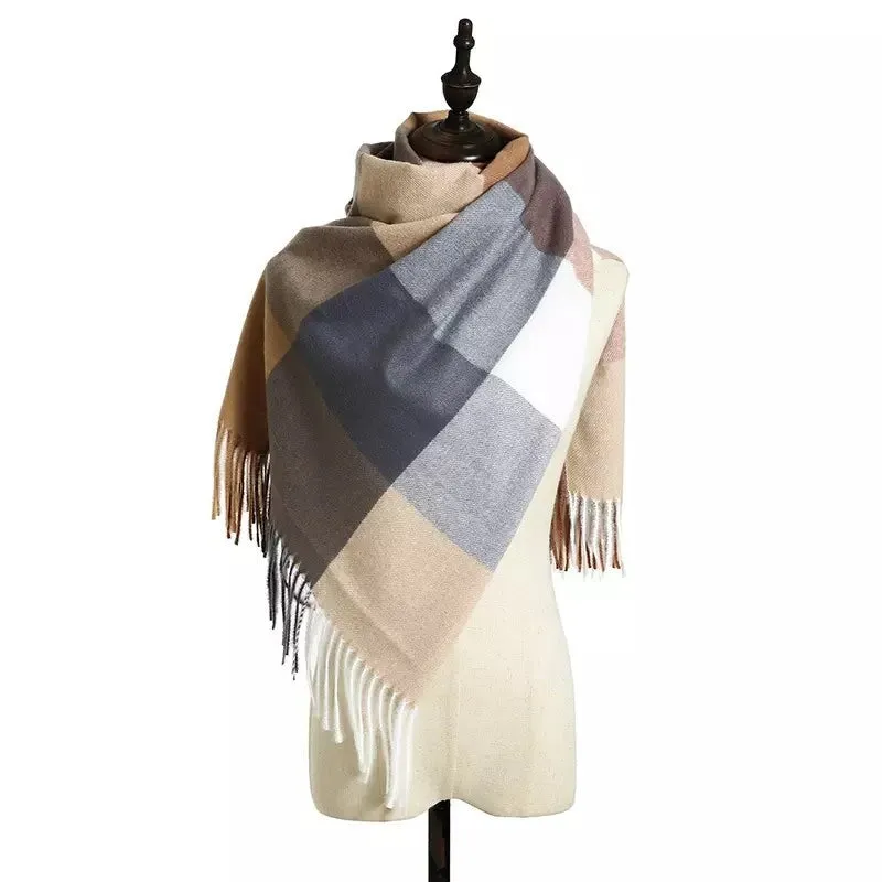 Cosy Plaid Scarf With Tassels in Grey Steel sold by Zulily