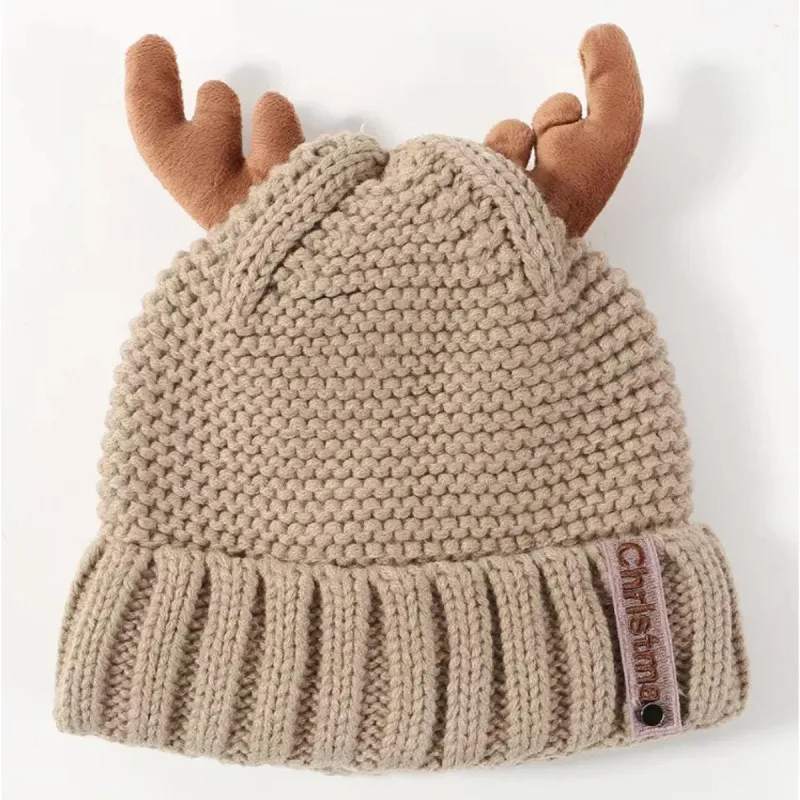 Knitted Antler Beanie Hat in Beige sold by Zulily