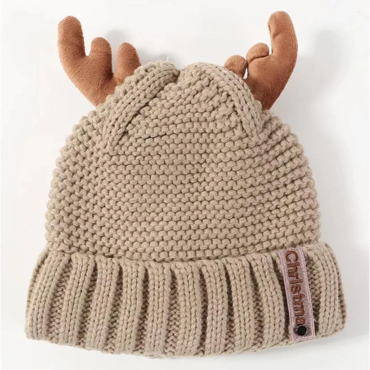 Knitted Antler Beanie Hat in Beige sold by Zulily