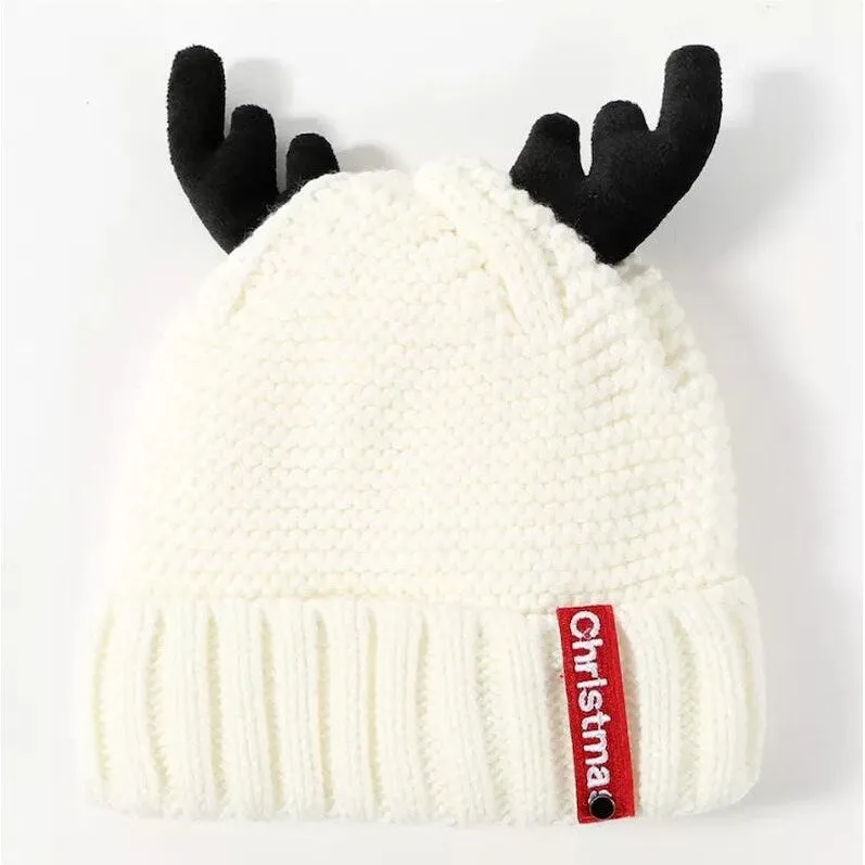 Knitted Antler Beanie Hat in Cream sold by Zulily