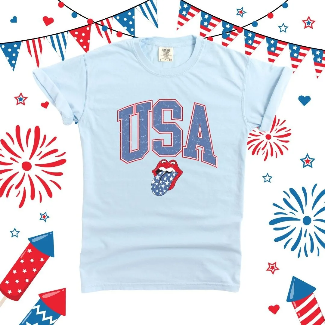 USA Patriotic Lips Garment Dyed Tee sold by Zulily