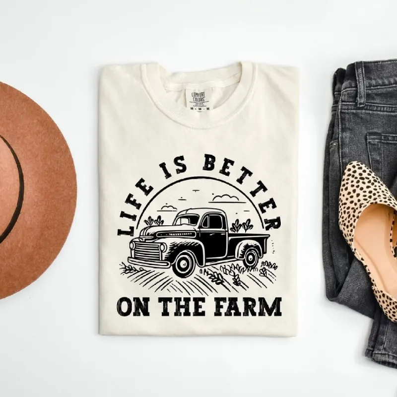 Better On The Farm Truck Garment Dyed Tee sold by Zulily