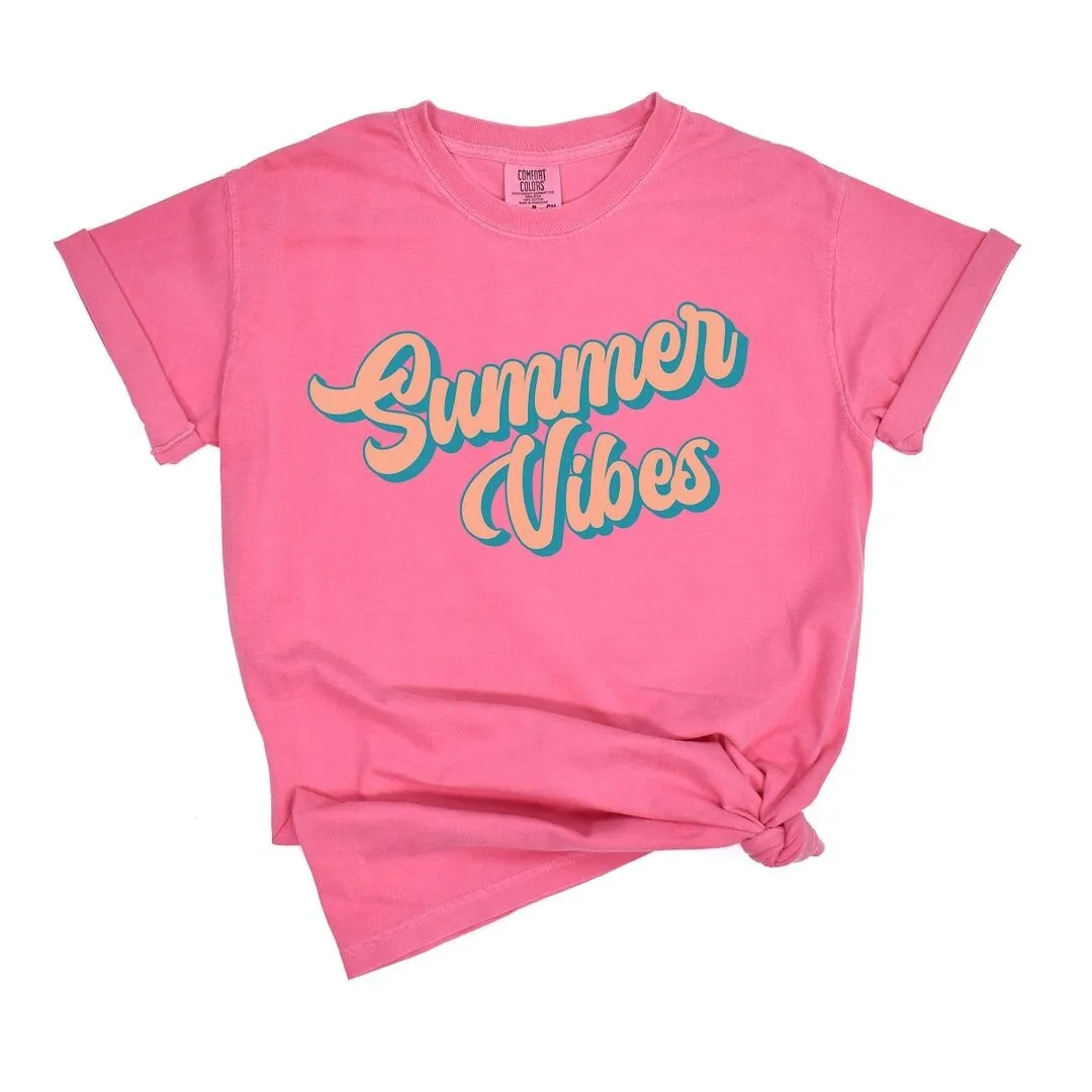 Summer Vibes Colorful Cursive Garment Dyed Tee sold by Zulily