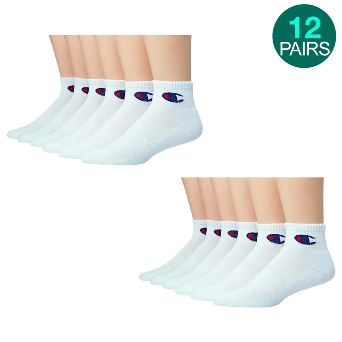 12-Pairs Champion Ankle Socks Mens Size 6-12 Women 8-12 Black sold by Zulily