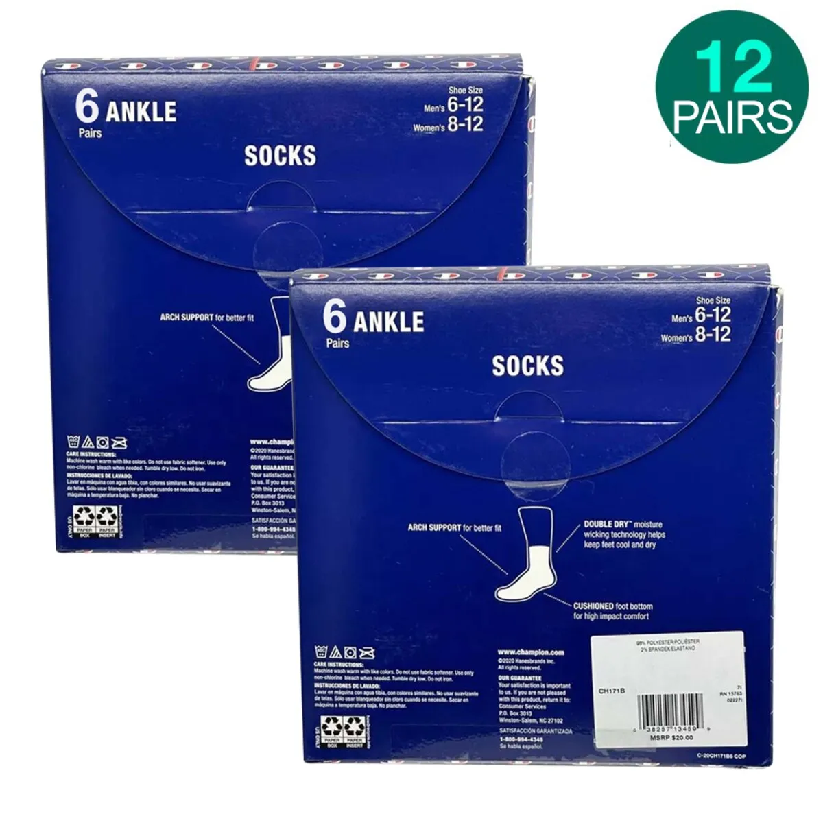 12-Pairs Champion Ankle Socks Mens Size 6-12 Women 8-12 Black sold by Zulily product image thumbnail 3