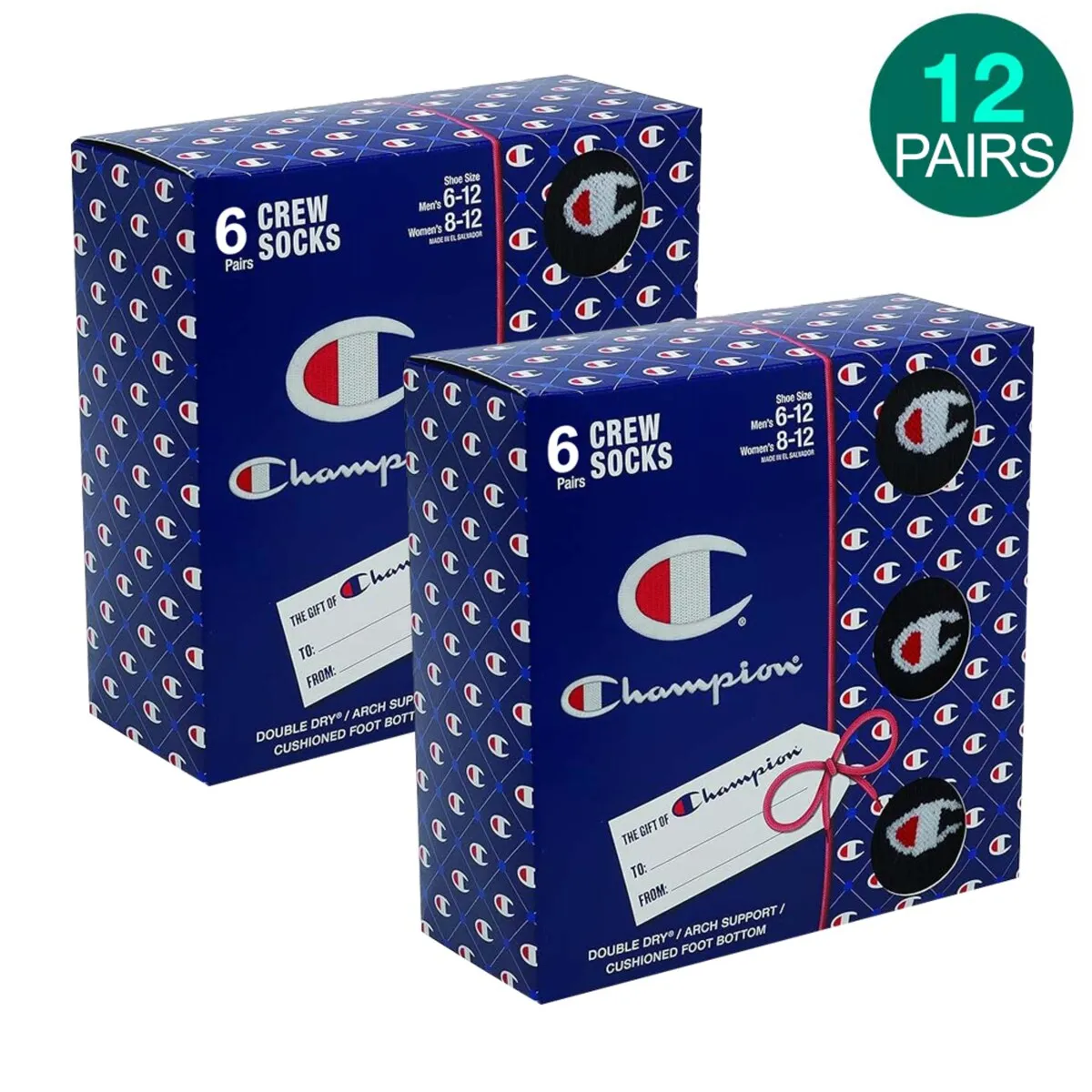 12-Pairs Champion Crew Sock with Gift Box, Black sold by Zulily product image thumbnail 3