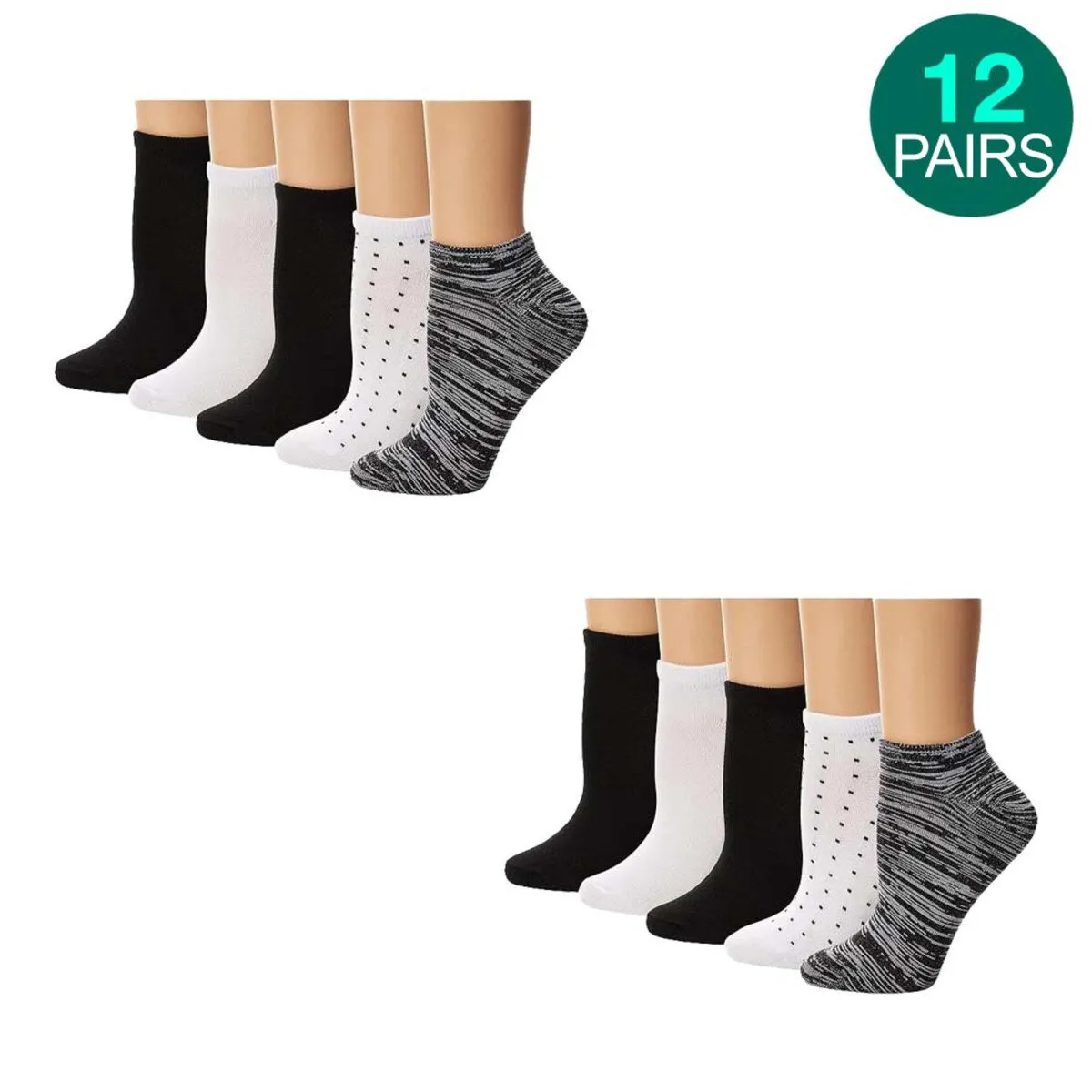 12-Pairs Hanes womens Comfortsoft Low Cut Socks, Gry/Blk/Wht sold by Zulily