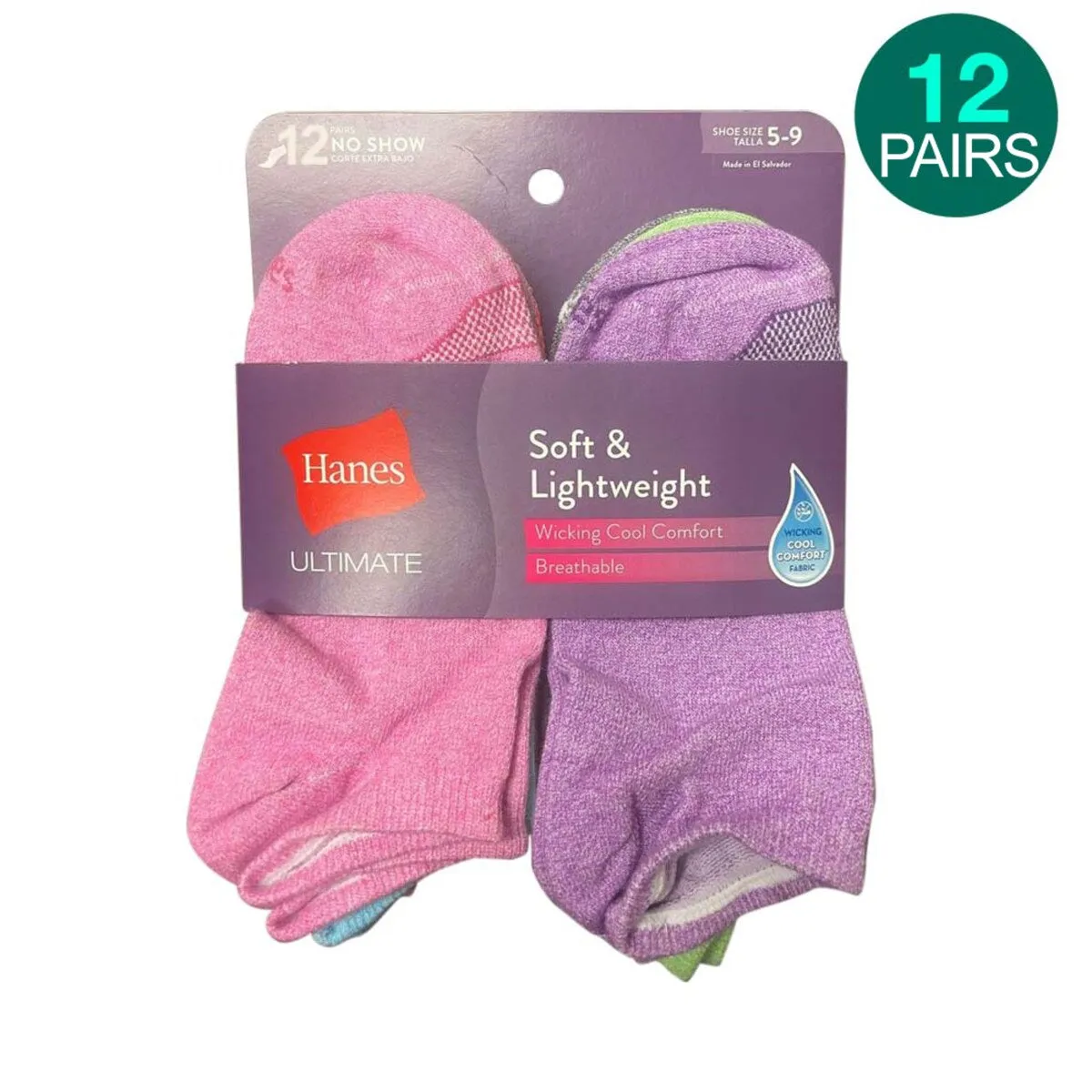 12-Pairs Hanes Women's Ultimate Lightweight Vent No Show Sock, Colorful sold by Zulily