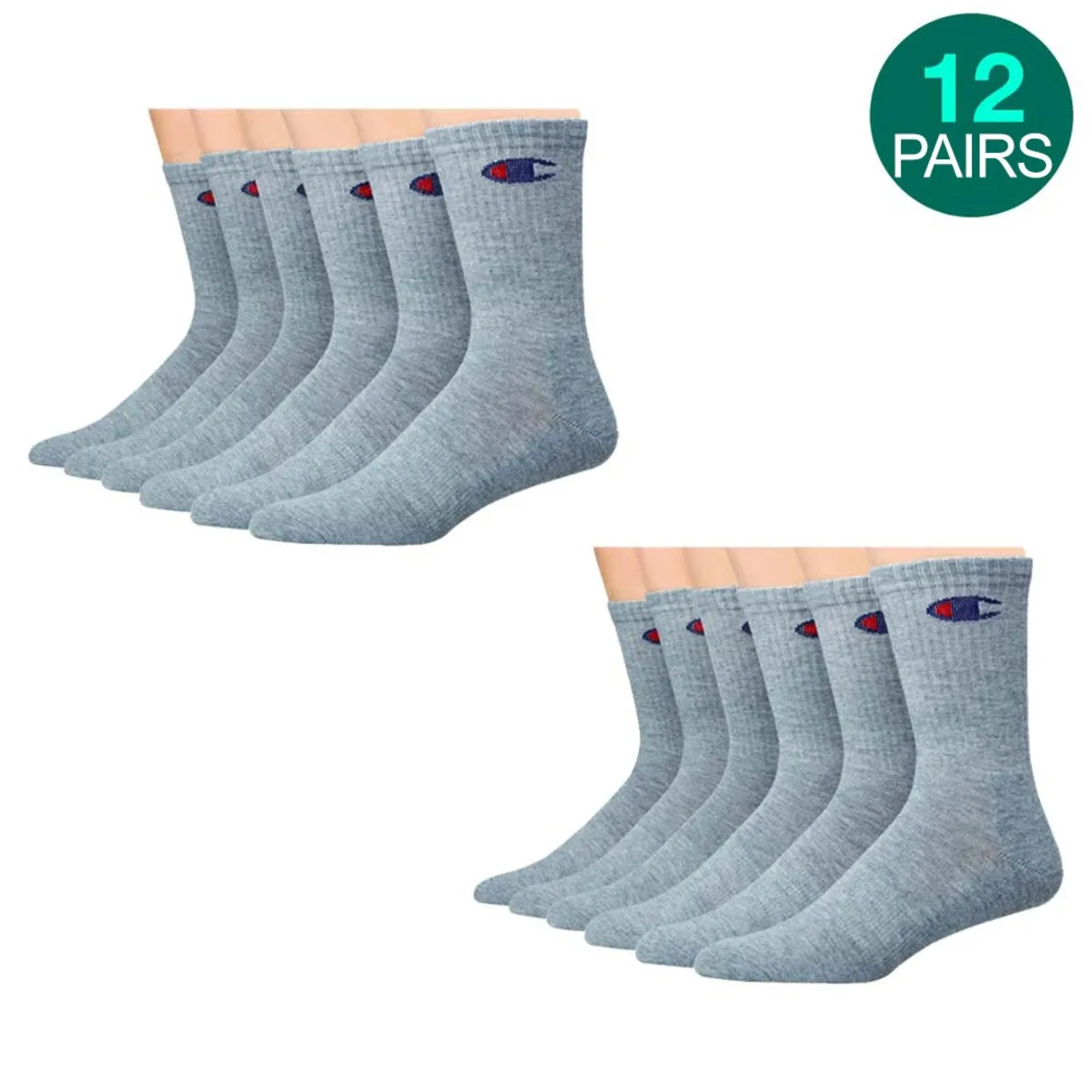12-Pairs Champion Women's Socks, Double Dry Socks, Crew, Ankle, Grey sold by Zulily
