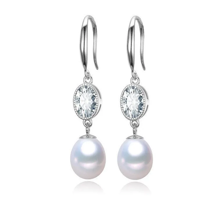 White Freshwater Pearl Drop Earrings With Oval Cubic Zirconia (92922-7) sold by Zulily