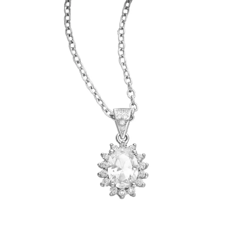 Sterling Silver Pear-Shaped CZ Simulated Diamond Oval Pendant Necklace in Clear - White sold by Zulily