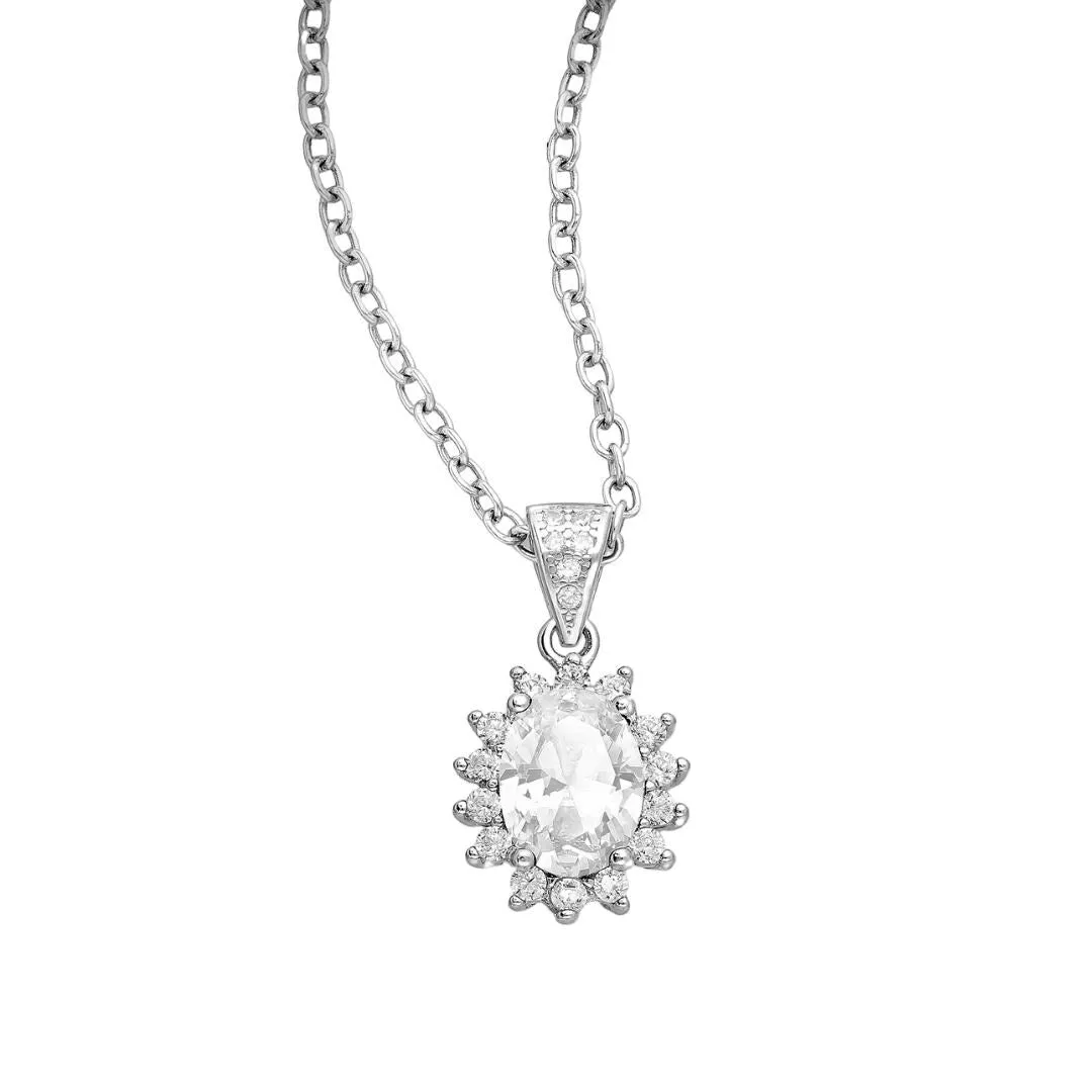 Sterling Silver Pear-Shaped CZ Simulated Diamond Oval Pendant Necklace in Clear - White sold by Zulily