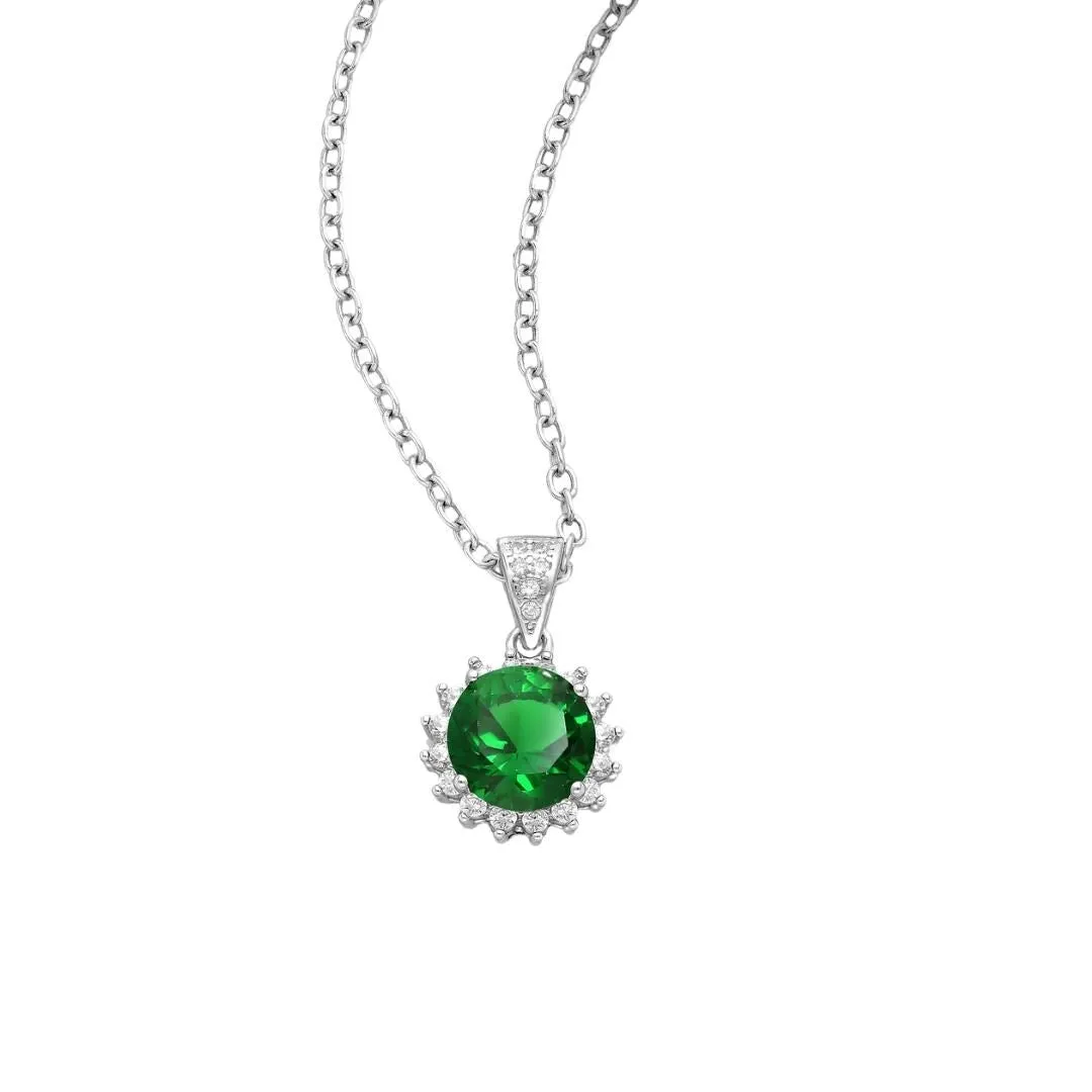 Timeless Sterling Silver Emerald Halo Pendant Necklace - White sold by Zulily