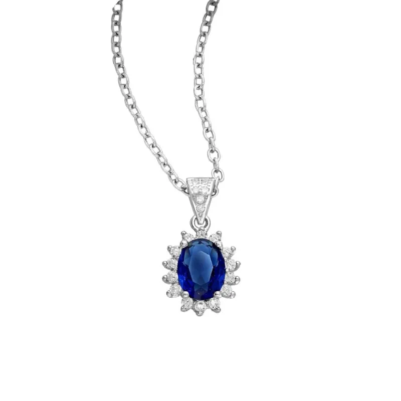 Sterling Silver Pear-Shaped CZ Simulated Diamond Oval Pendant Necklace in Sapphire - White sold by Zulily