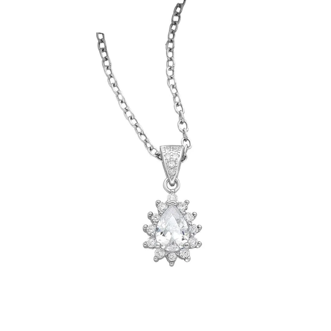 Sterling Silver Pear-Shaped CZ Simulated Diamond Halo Pendant Necklace - White sold by Zulily