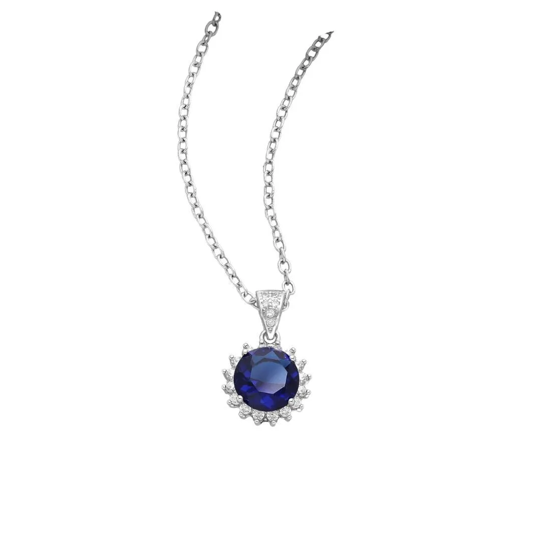 Timeless Sterling Silver Sapphire Halo Pendant Necklace - White sold by Zulily