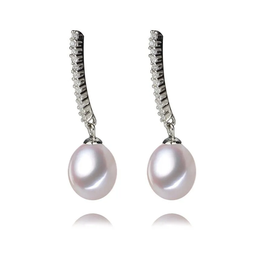Sterling Silver Classic Bar Drop Earrings with White Freshwater Pearls sold by Zulily