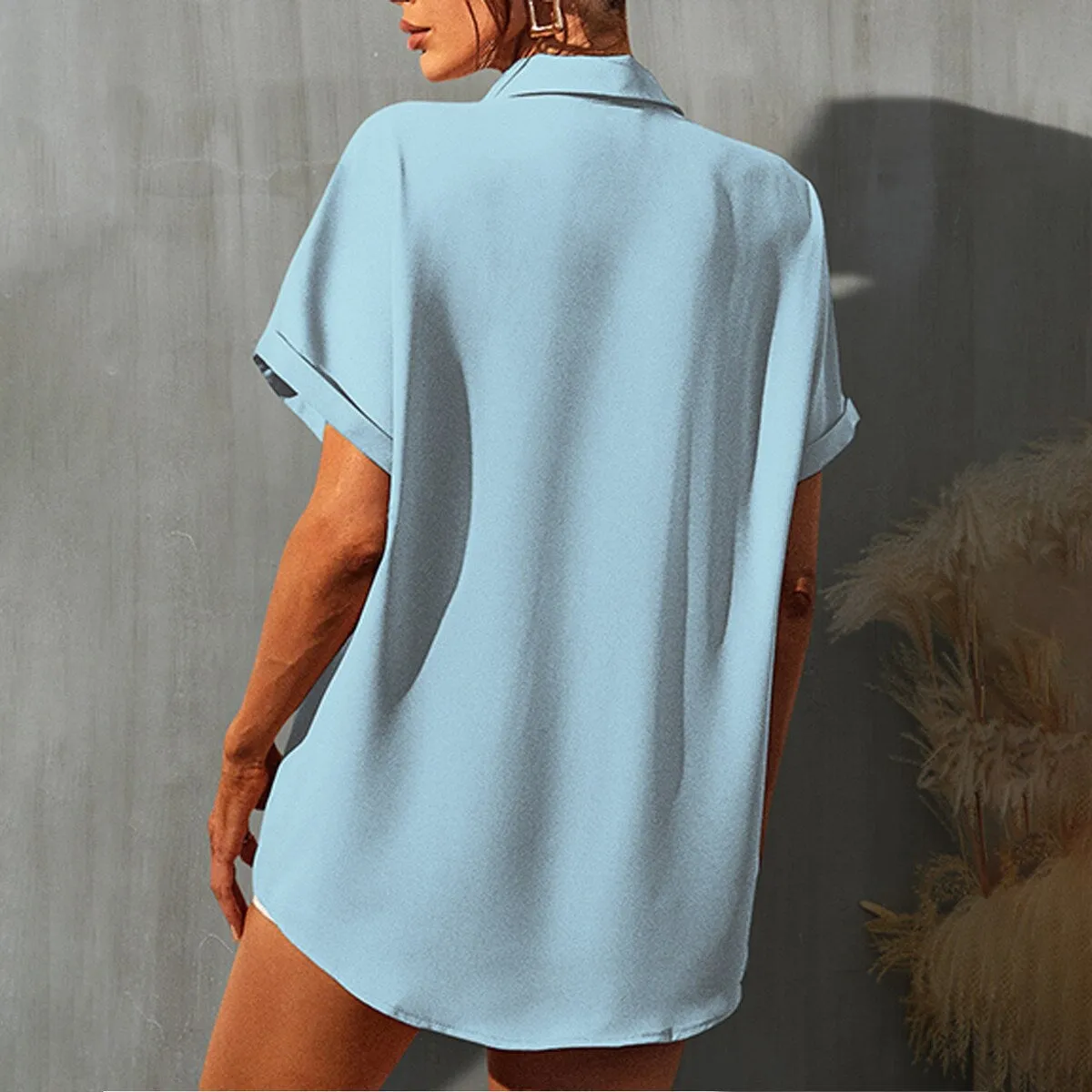 Light Blue Button Up Short Sleeve Shirt sold by Zulily product image thumbnail 2