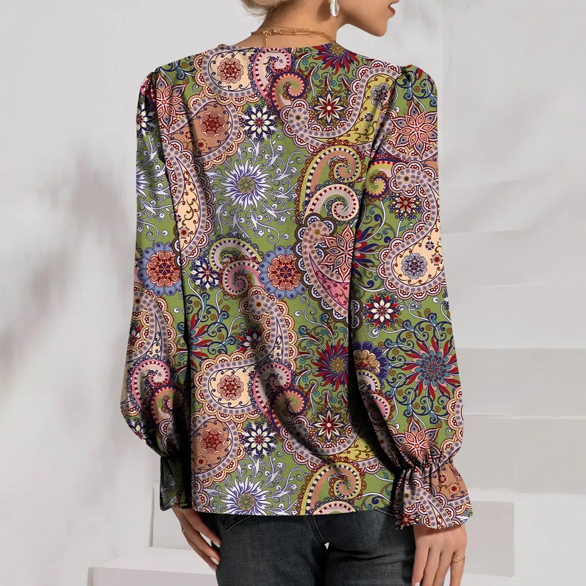 Multi Color Floral Print Eyelet V-Neck Flounce Sleeve Blouse sold by Zulily product image thumbnail 2