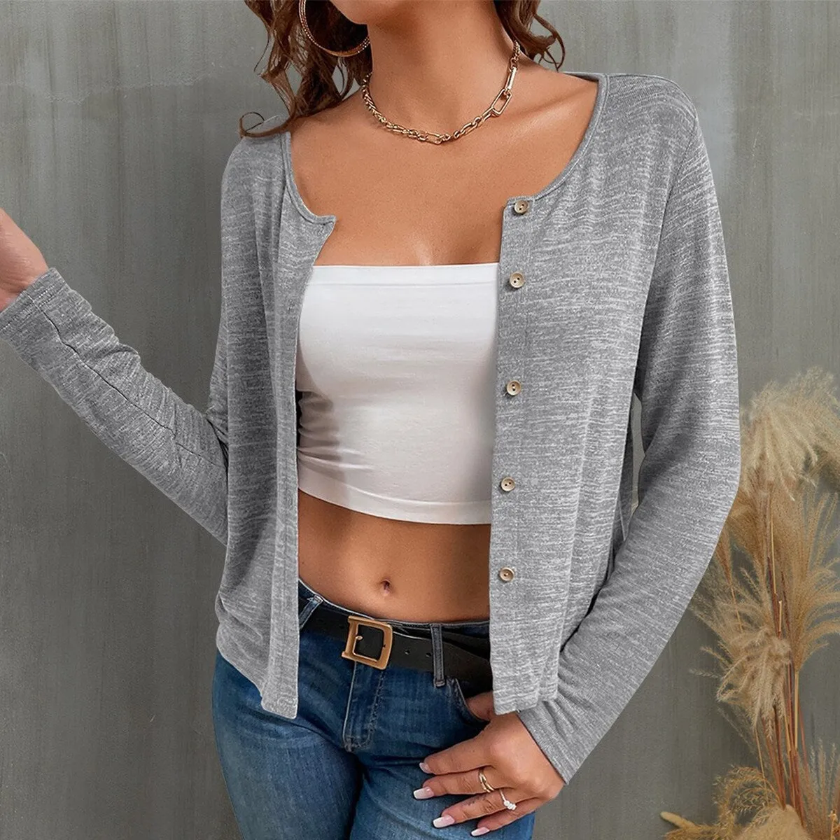 Grey Button Up Long Sleeve Cardigan sold by Zulily