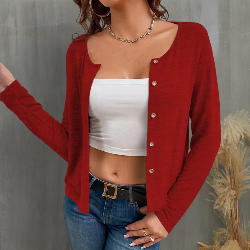Red Button Up Long Sleeve Cardigan sold by Zulily