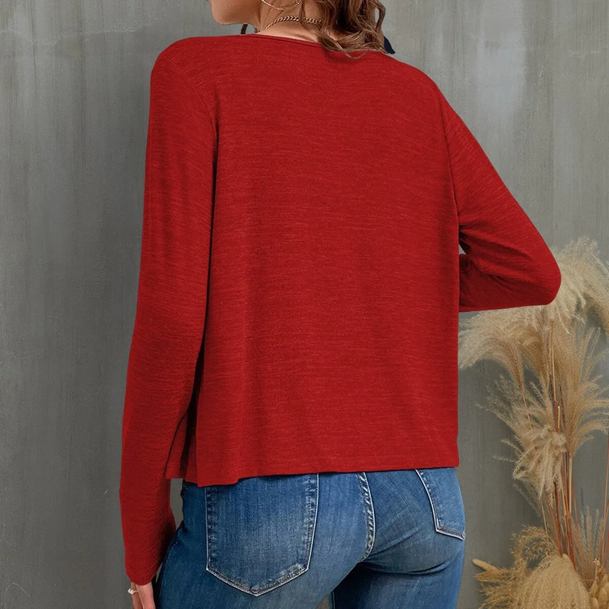 Red Button Up Long Sleeve Cardigan sold by Zulily product image thumbnail 2