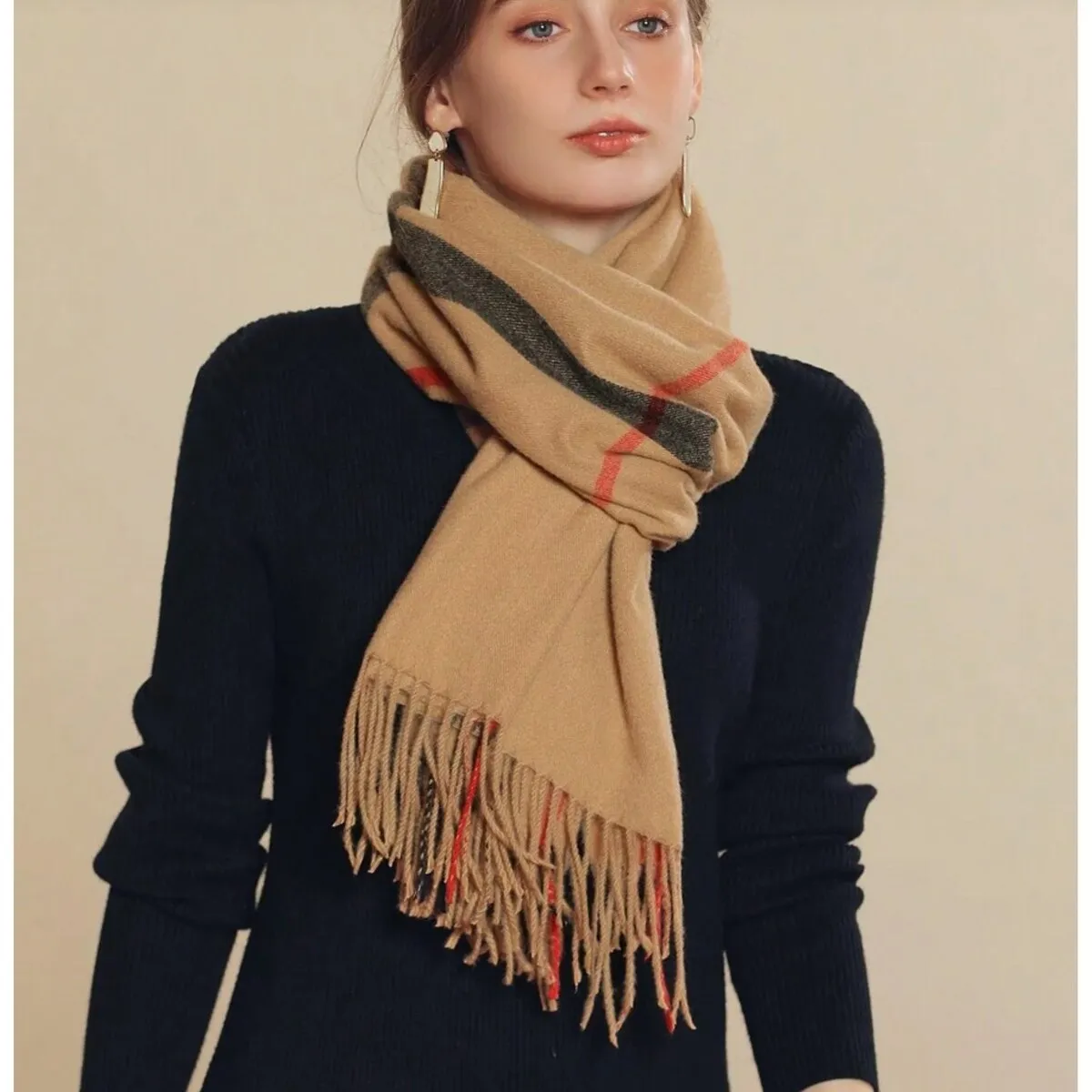 Beige Black And Red Plaid Scarf sold by Zulily product image thumbnail 2