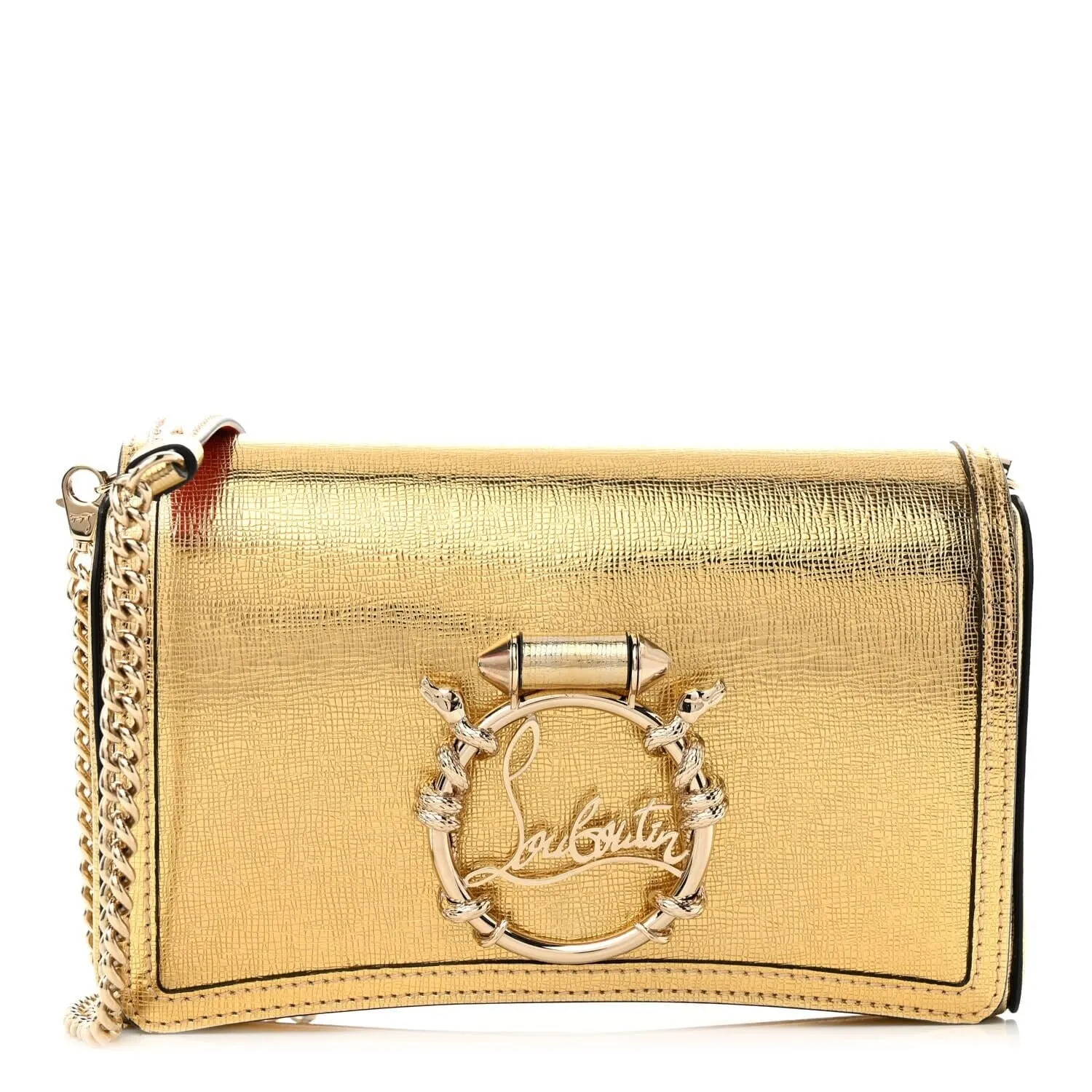 Louboutin Palm Lame Calfskin Snake Logo RubyLou Clutch Gold (Pre-Owned) sold by Zulily product image thumbnail 5