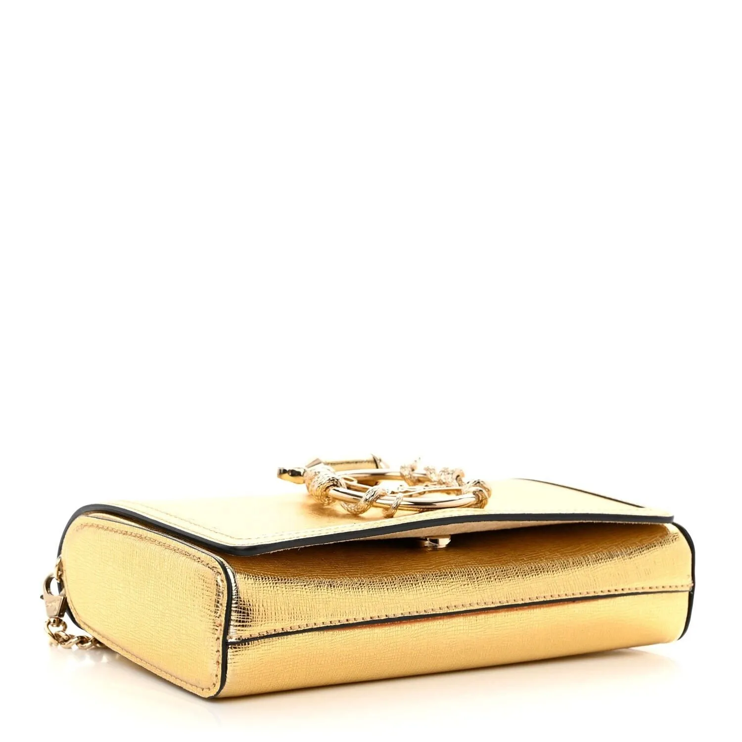 Louboutin Palm Lame Calfskin Snake Logo RubyLou Clutch Gold (Pre-Owned) sold by Zulily product image thumbnail 2