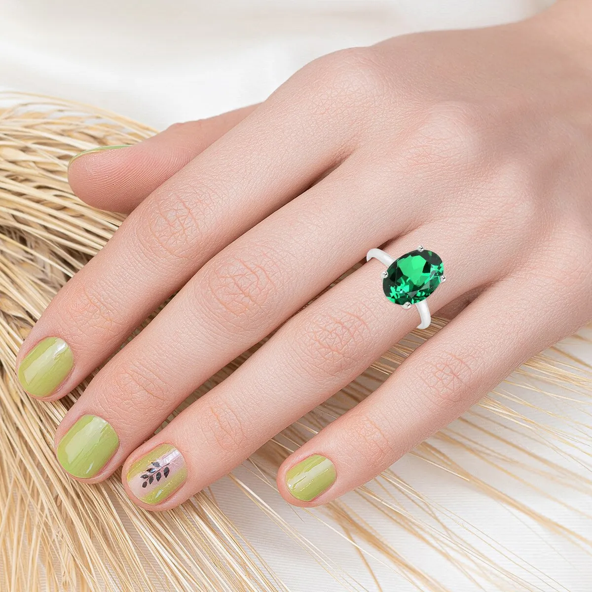 Sterling Silver Oval Shape 2.25cttw Green Emerald Solitaire Ring sold by Zulily product image thumbnail 5