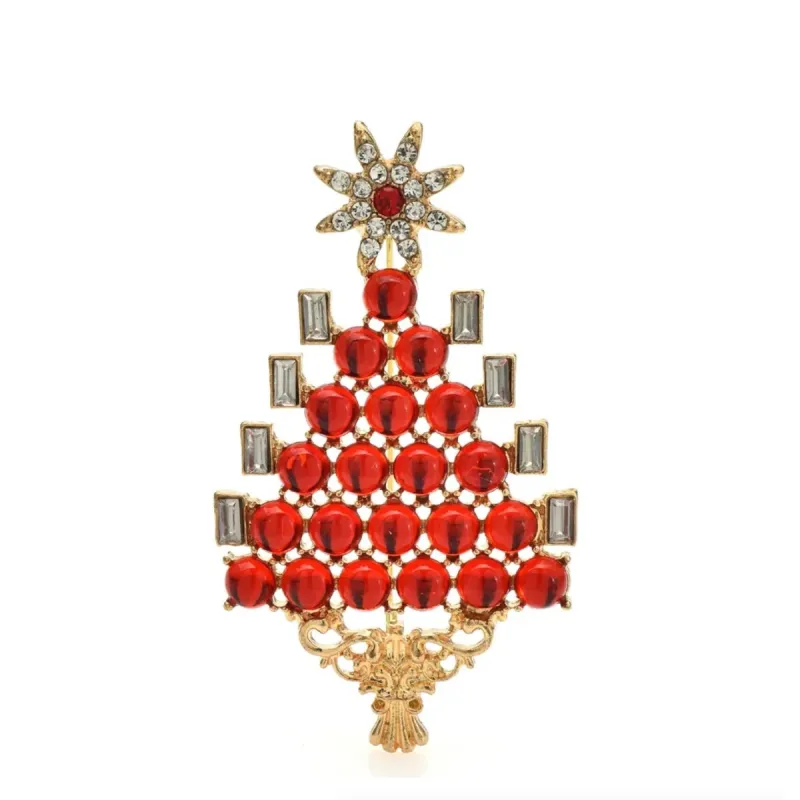 Don't AsK Goldtone & Red Crystal Ornate Christmas Tree Brooch sold by Zulily